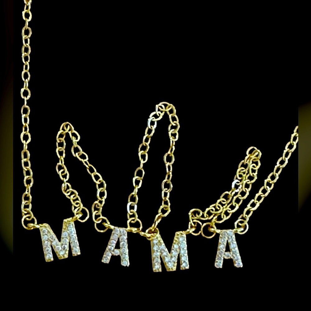 MAMA NECKLACE 14k on 925 STERLING SILVER CZ 16” ADJUSTABLE NIB